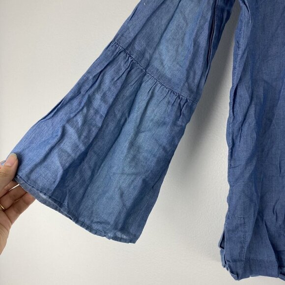 Loft Womens The Softened Shirt Size XS Blue Chambray Top Cotton Lyocell Blend - Picture 2 of 9